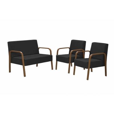 Conjunto Luna Braço Madeira D Salla Suede Preto