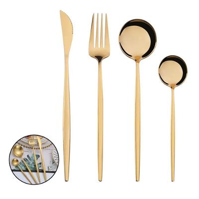 Jogo De Talheres Conjunto 4 Peças Dourado Gourmet Cozinha Mesa Colher Garfo Faca Sobremesa Jantar