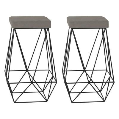 Kit 2 Banqueta Decorativa Kathy Base Preta Veludo Cinza - Gran Belo