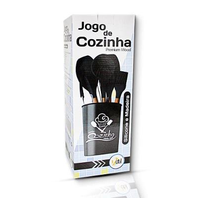 Jogo útensilios Silicone Para Cozinha 7 Peças Preto