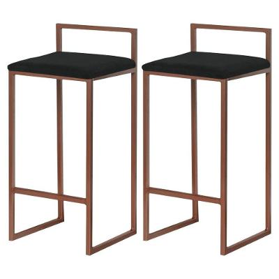 Kit 2 Banquetas Decorativa Jasmine Base Bronze Veludo Preto