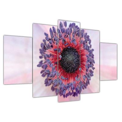 Kit Placa Quadro Decorativo 5 Pçs 3d Borda Infinita Flor Roxa