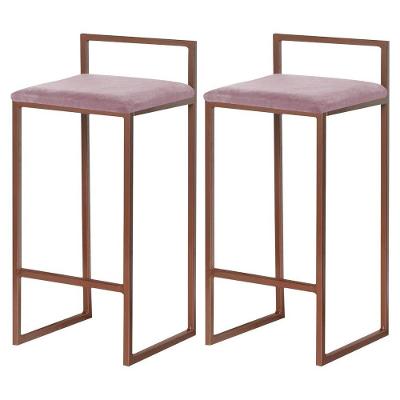 Kit 2 Banquetas Decorativa Jasmine Base Bronze Veludo Rosê