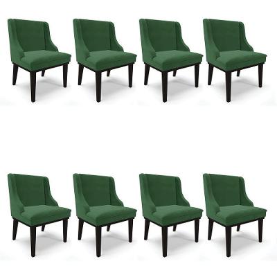 Kit 08 Cadeiras Liz Veludo Verde Base Fixa Madeira Preto -