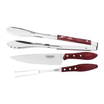 Jogo P/ Churrasco Tramontina Em Inox Com Cabo Vermelho 3Pçs
