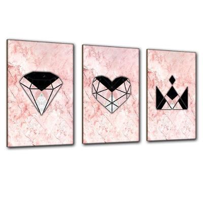 Kit Placas Quadros Decorativos 3 Pçs Mdf 20x30 Rosa Formas