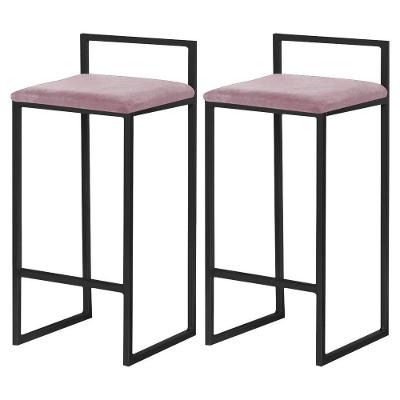 Kit 2 Banquetas Decorativa Jasmine Base Preto Veludo Rosê