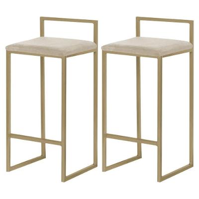 Kit 2 Banquetas Decorativa Jasmine Base Gold Veludo Bege