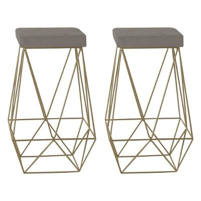 Kit 2 Banquetas Decorativas Kathy Base Gold Veludo Cinza
