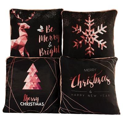 Kit Almofadas Cheias Natalina Christmas Preto Rosê 04 Peças