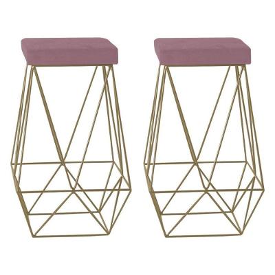 Kit 2 Banquetas Decorativas Kathy Base Gold Veludo Rosê