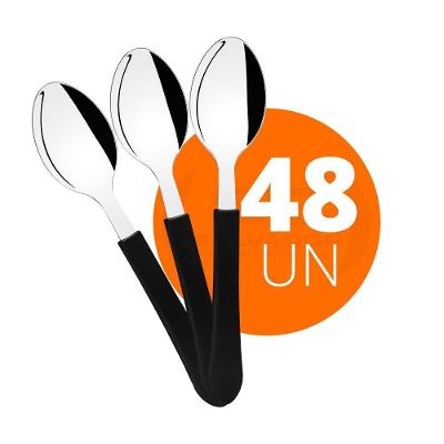 Kit - 48 Colheres De Sopa Leme Com Lâmina Em Aço Inox Cabo Preto Cpbag - Tramontina 23183400