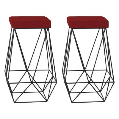 Kit 2 Banquetas Kathy Base Preta Veludo Vermelho Gran Belo