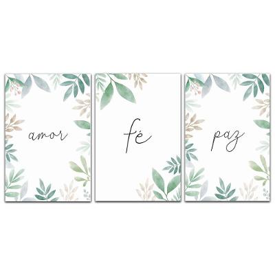 Kit Placas Quadros 3 Peças Mdf 20x30 Amor Fé e Paz 