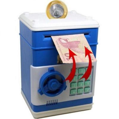 Mini Cofre Eletrônico Senha 4 Dígitos Notas E Moedas Azul