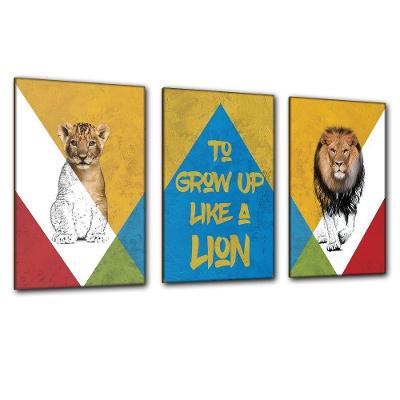 Kit Placas Quadros Decorativos 3 Pçs Mdf 20x30 Leão Cores