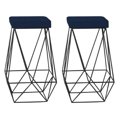 Kit 2 Banquetas Kathy Base Preta Veludo Azul Gran Belo