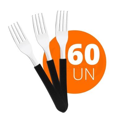 Kit - 60 Garfos De Mesa Leme Com Lâmina Em Aço Inox Cabo Preto Gpbag - Tramontina
