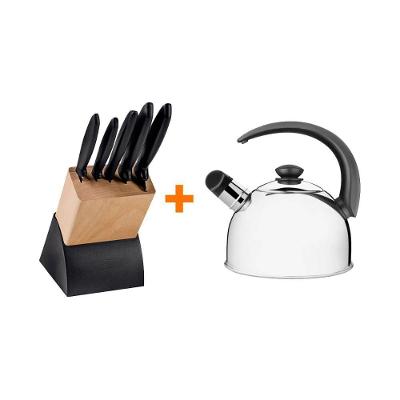 Kit - Faqueiro Plenus 6 Peças + 1 Chaleira Em Aço Inox 2,1lts Com Apito - Tramontina