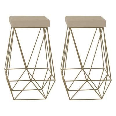 Kit 2 Banquetas Decorativas Kathy Base Gold Veludo Bege