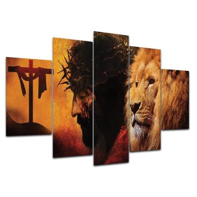 Kit Placa Quadro Decorativo 3d Borda Infinita Jesus e Leão