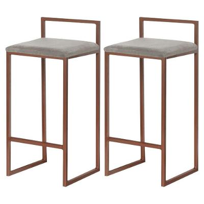 Kit 2 Banquetas Selena Base Bronze Veludo Cinza Gran Belo