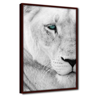 Quadro Decorativo Textura Cx Alta Leoa Cores 1 Pç 40x60  Titulo Leoa Cinza Moldura Madeira