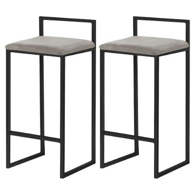 Kit 2 Banquetas Selena Base Preta Veludo Cinza Gran Belo