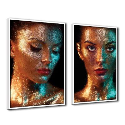Quadro Decorativo Textura Cx Alta Pele Dourada 2 Un 40x60 Titulo Moldura Branca