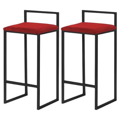 Kit 2 Banquetas Selena Base Preta Veludo Vermelho Gran Belo