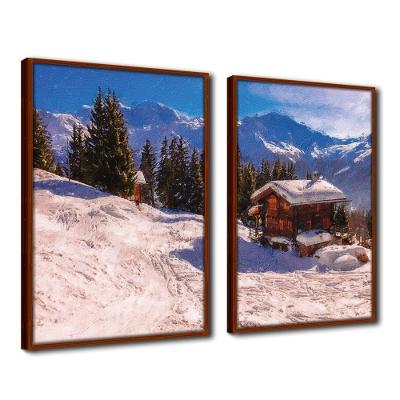 Quadro Decorativo Textura Cx Alta 2 Un 40x60 Casa Na Neve Titulo Moldura Ocre