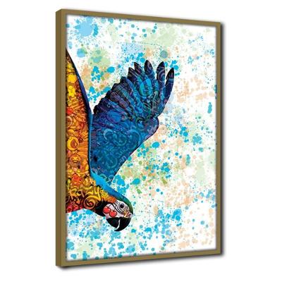 Quadro Decorativo Textura Cx Alta Arara Azul 1 Pç 40x60  Titulo Moldura Caqui