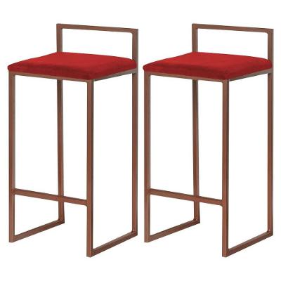 Kit 2 Banquetas Selena Base Bronze Veludo Vermelho Gran Belo