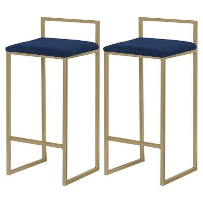 Kit 2 Banquetas Selena Base Gold Veludo Azul Gran Belo