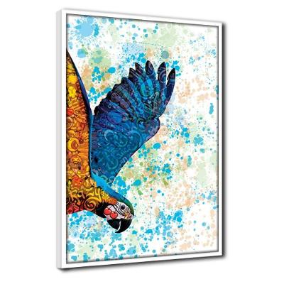 Quadro Decorativo Textura Cx Alta Arara Azul 1 Pç 40x60  Titulo Moldura Branca