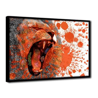 Quadro Decorativo Textura Cx Alta Rugido Leão 1 Pç 40x60  Titulo Moldura Preta