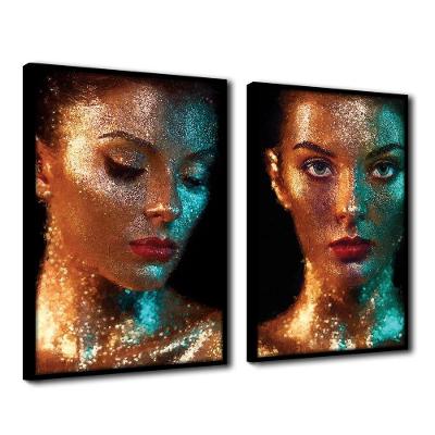 Quadro Decorativo Textura Cx Alta Pele Dourada 2 Un 40x60 Titulo Moldura Preta