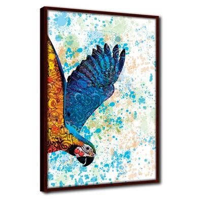 Quadro Decorativo Textura Cx Alta Arara Azul 1 Pç 40x60  Titulo Moldura Madeira