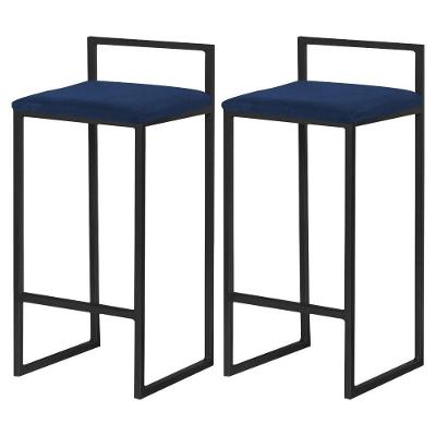 Kit 2 Banquetas Selena Base Preta Veludo Azul Gran Belo