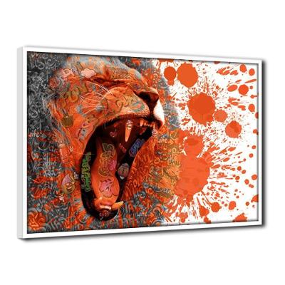 Quadro Decorativo Textura Cx Alta Rugido Leão 1 Pç 40x60  Titulo Moldura Branca