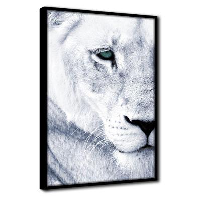 Quadro Decorativo Textura Cx Alta Leoa Cores 1 Pç 40x60  Titulo Leoa Branca Moldura Preta