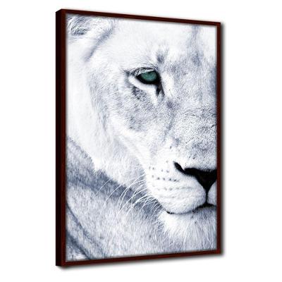 Quadro Decorativo Textura Cx Alta Leoa Cores 1 Pç 40x60  Titulo Leoa Branca Moldura Madeira
