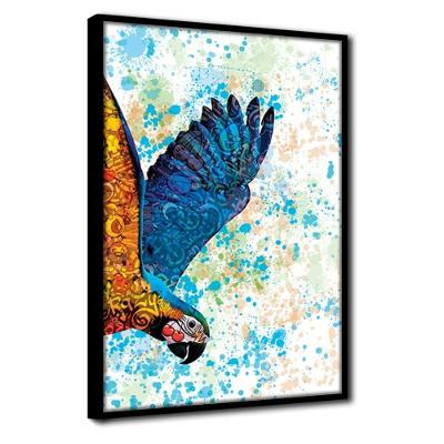 Quadro Decorativo Textura Cx Alta Arara Azul 1 Pç 40x60  Titulo Moldura Preta