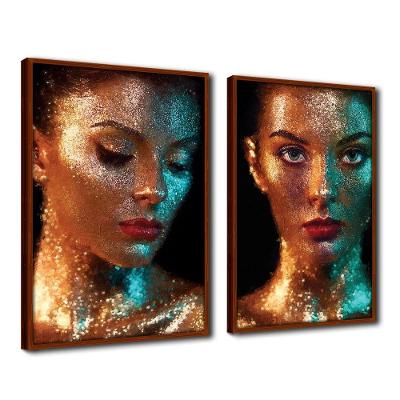 Quadro Decorativo Textura Cx Alta Pele Dourada 2 Un 40x60 Titulo Moldura Ocre
