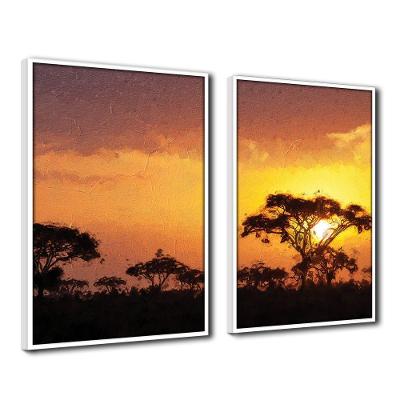 Quadro Decorativo Textura Cx Alta 2un 40x60 árvore Sob O Sol  Titulo Moldura Branca