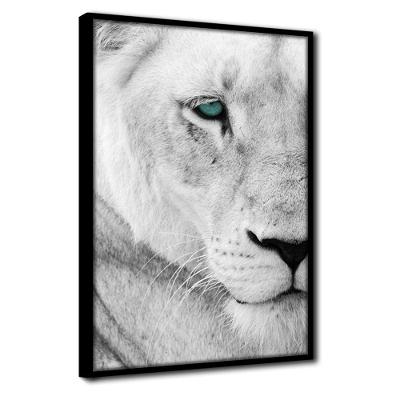 Quadro Decorativo Textura Cx Alta Leoa Cores 1 Pç 40x60  Titulo Leoa Cinza Moldura Preta