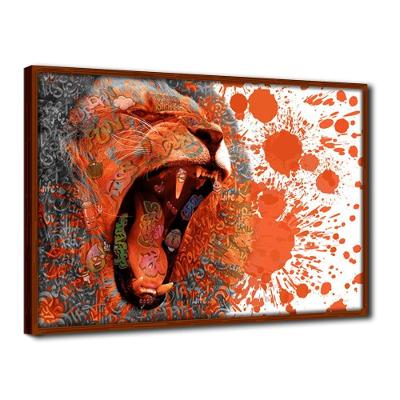 Quadro Decorativo Textura Cx Alta Rugido Leão 1 Pç 40x60  Titulo Moldura Ocre