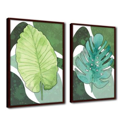 Quadro Decorativo Textura Cx Alta 2un 40x60 Folha Sob Verde1  Titulo Moldura Madeira