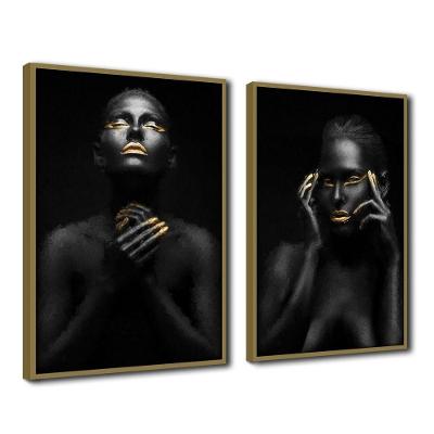 Quadros Decorativos Trio Kit 2 Afro Sala Escritório Grande  Titulo Moldura Caqui