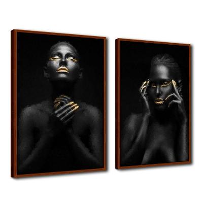 Quadros Decorativos Trio Kit 2 Afro Sala Escritório Grande  Titulo Moldura Ocre